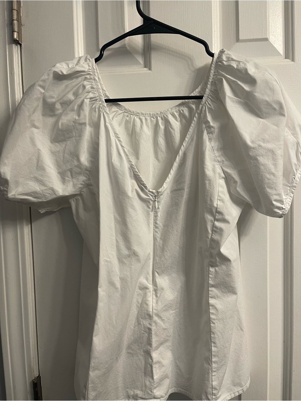 J.Crew White Puff Sleeve V-Back Blouse Cotton Poplin Top